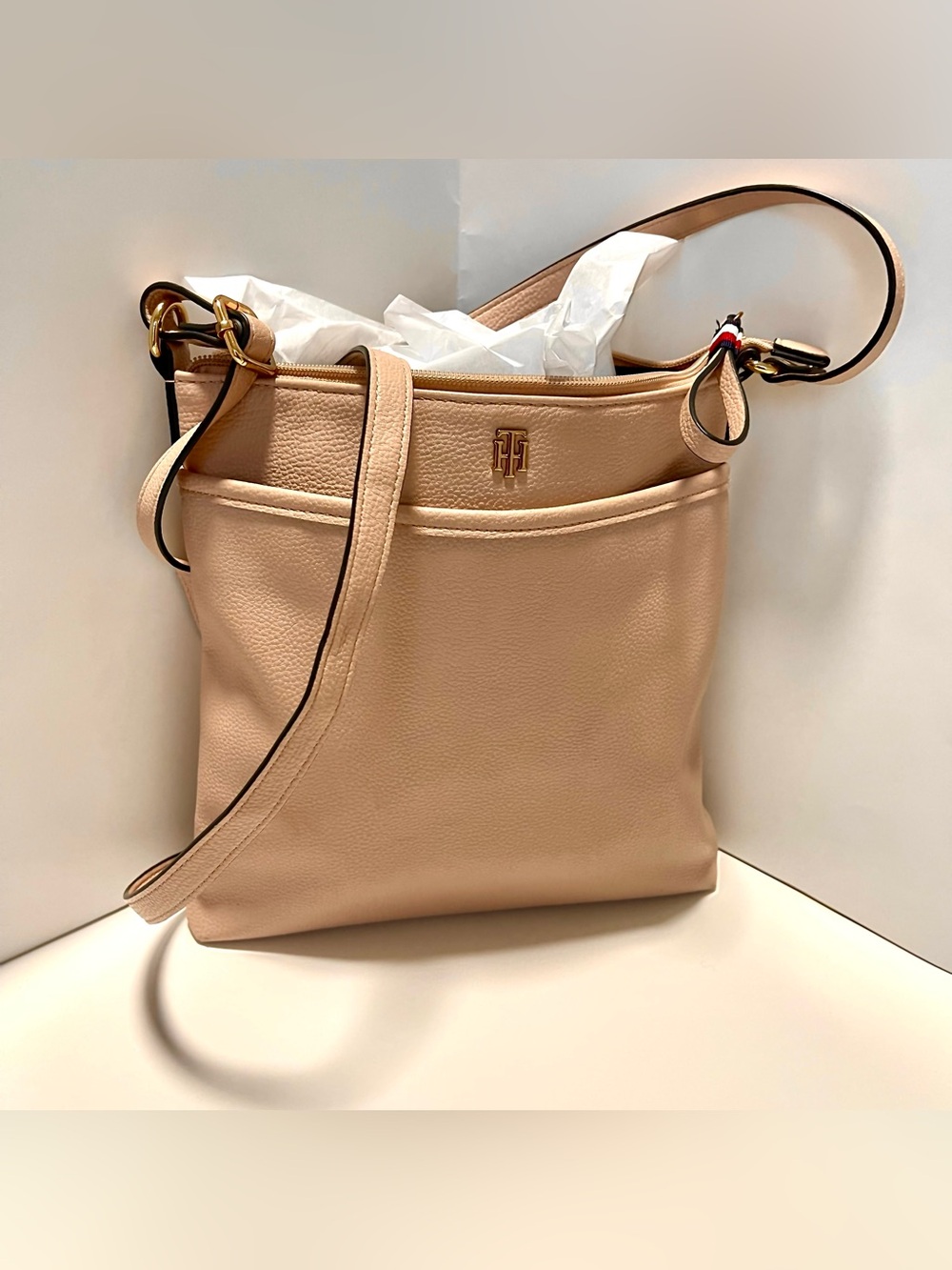 Tommy Hilfiger Pink Crossbody Bag Pebbled Faux Leather Small Purse 10x10 handbag